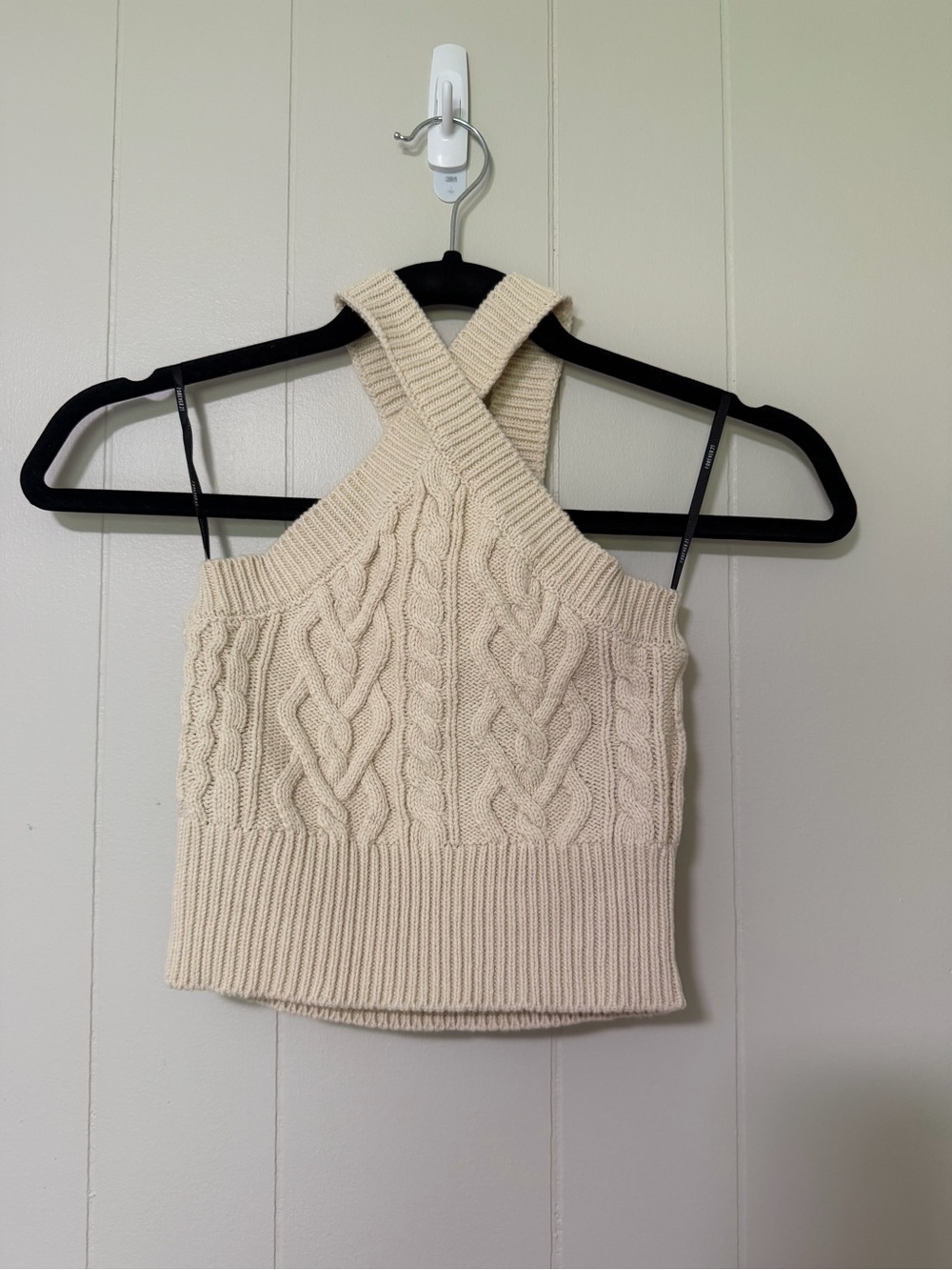 Forever 21 Cream Cable Knit Crisscross Halter Tank Top